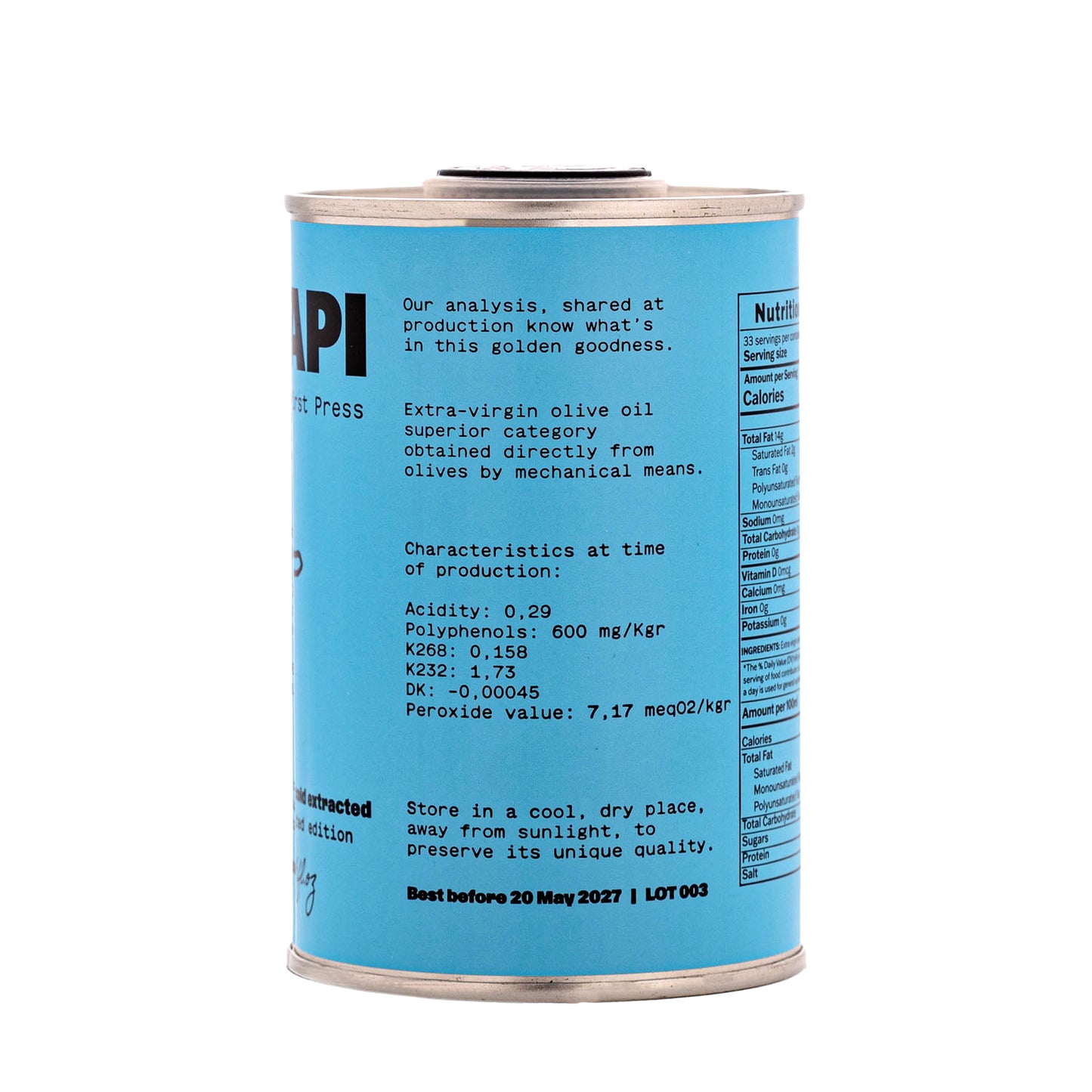 Yapapi Früh geerntetes, sortenreines natives Olivenöl (aggourelaio)  extra 250 ml Ernte 2025